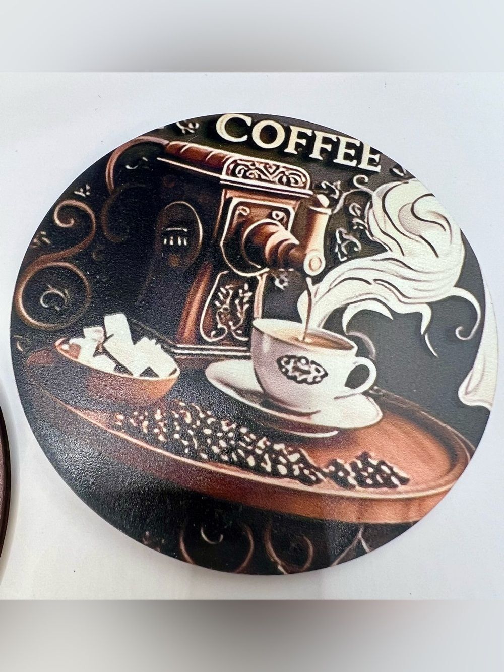 5 Pc. Set of VintageCoffee Shop Theme. Non-Slip Coasters - Picture 4 of 7